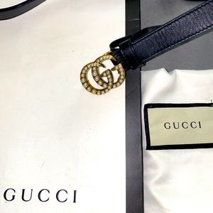 GUCCI Leather belt with Pearl. Double G Buckle.